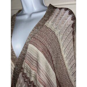 CHICOS Sz S/M Textured Shine Striped Ruana Wrap Sweater EUC